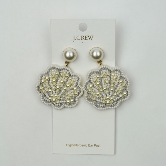 New JCREW Seashell Statement Earrings in Pearl $54 CK603 - Picture 3 of 3